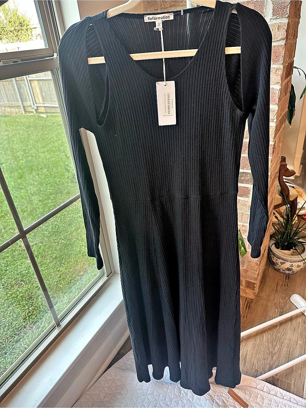 Reformation Lorelai Knit Dress Black Midi Dress XL